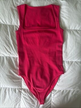 Hot Pink Square Neckline Sleeveless One-Piece Bodysuit